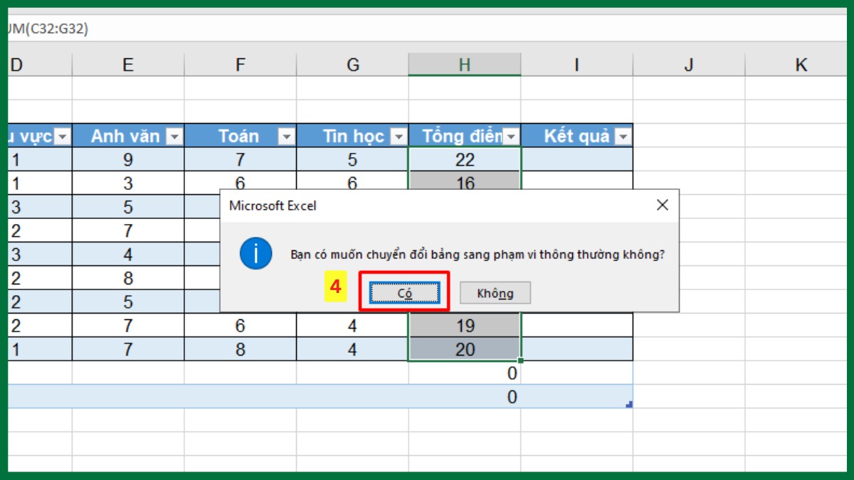 Xóa bảng trong Excel bằng cách chuyển bảng thành vùng dữ liệu