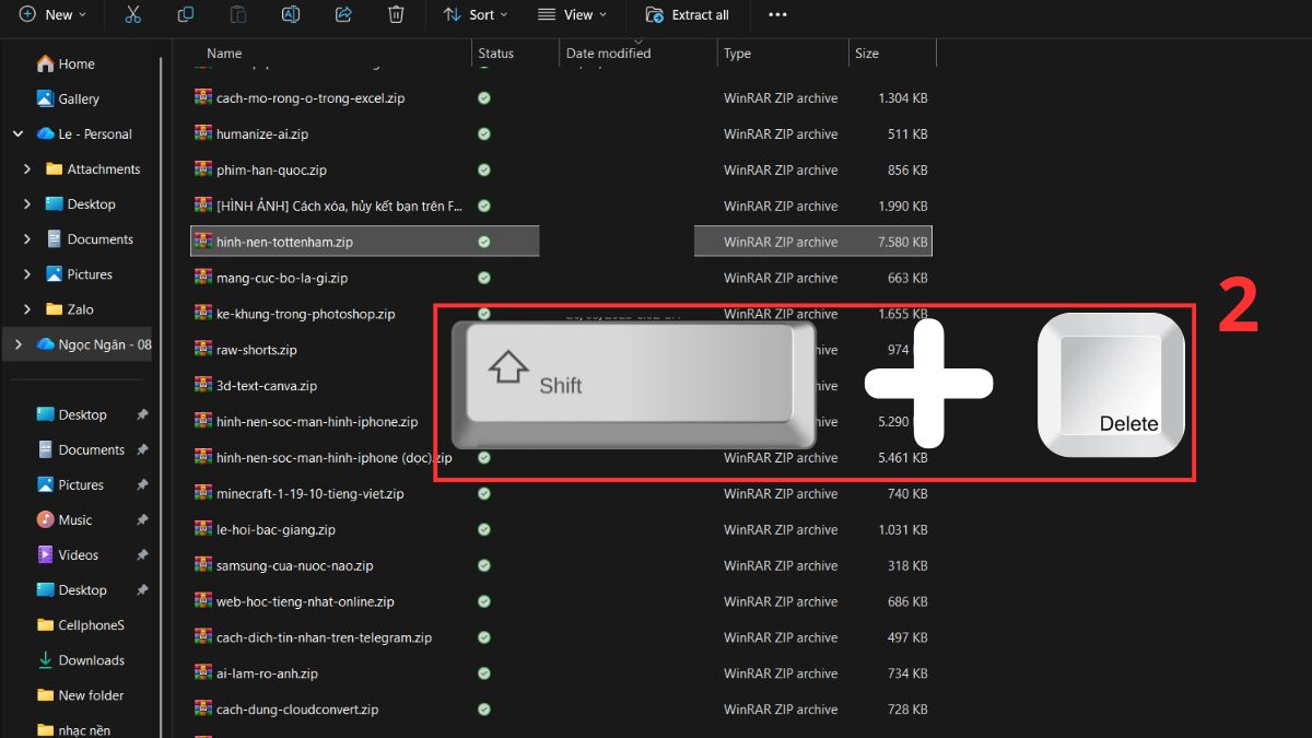 Dùng tổ hợp phím Shift + Delete để xóa file vĩnh viễn trên máy tính