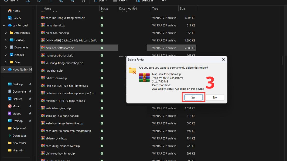 Dùng tổ hợp phím Shift + Delete để xóa file vĩnh viễn trên máy tính