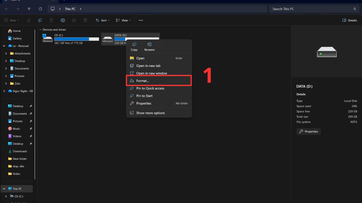 Format phân vùng để xóa file vĩnh viễn
