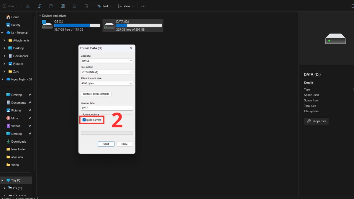 Format phân vùng để xóa file vĩnh viễn