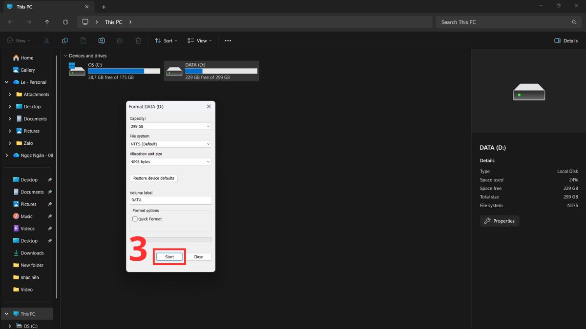 Format phân vùng để xóa file vĩnh viễn