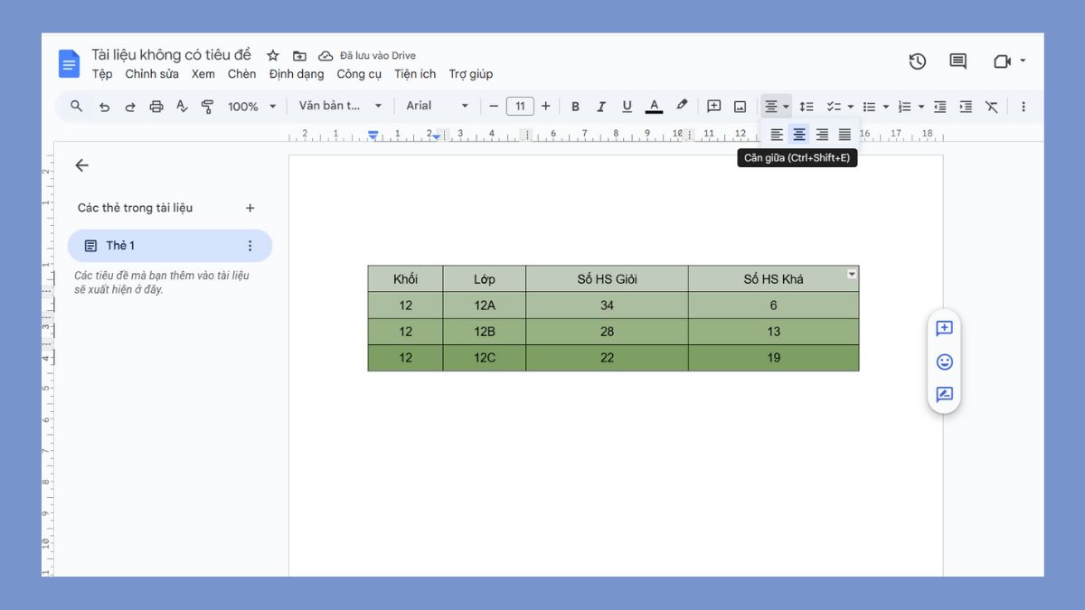 Căn giữa chữ hoặc điều chỉnh khoảng cách ô