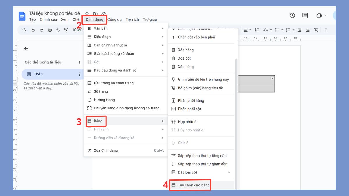 Sử dụng công cụ Table Properties để xóa viền bảng