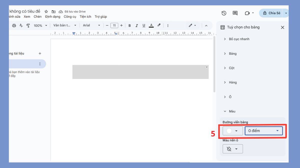 Sử dụng công cụ Table Properties để xóa viền bảng