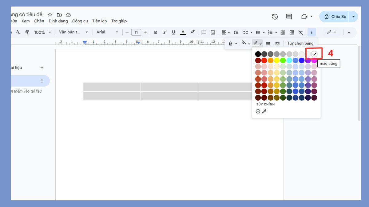 Đổi màu viền bảng là một cách để xóa viền bảng