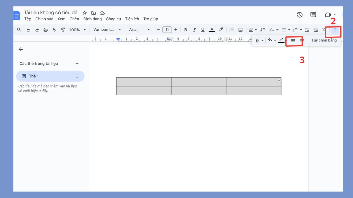 Giảm độ dày viền để xóa viền bảng