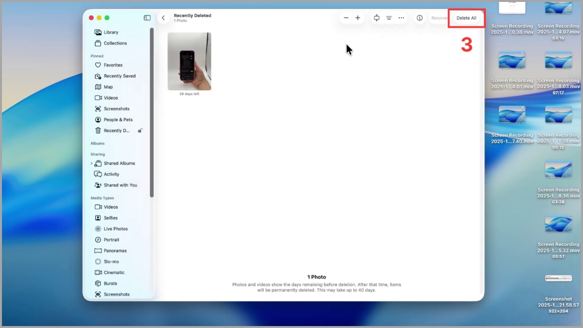 Cách xóa ảnh vĩnh viễn trên MacBook đối với ảnh đã xóa trong ứng dụng Photos