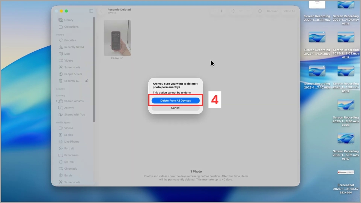 Cách xóa ảnh vĩnh viễn trên MacBook đối với ảnh đã xóa trong ứng dụng Photos