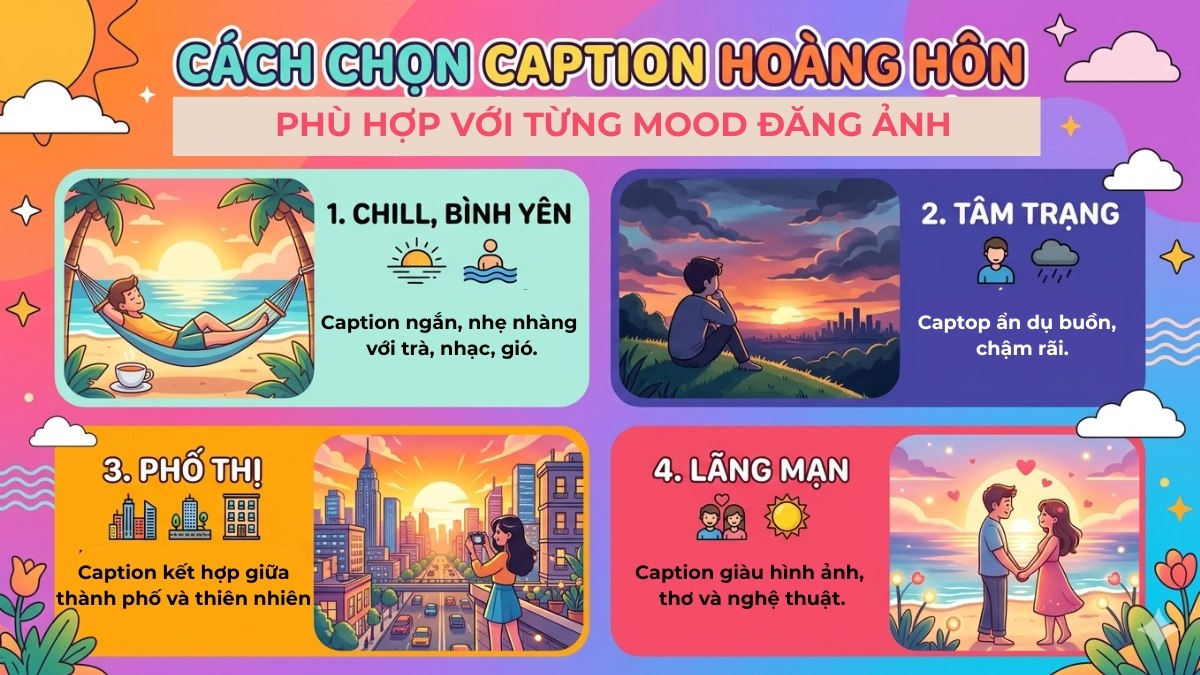 Cách chọn câu nói hay về cảnh chiều hoàng hôn theo tâm trạng