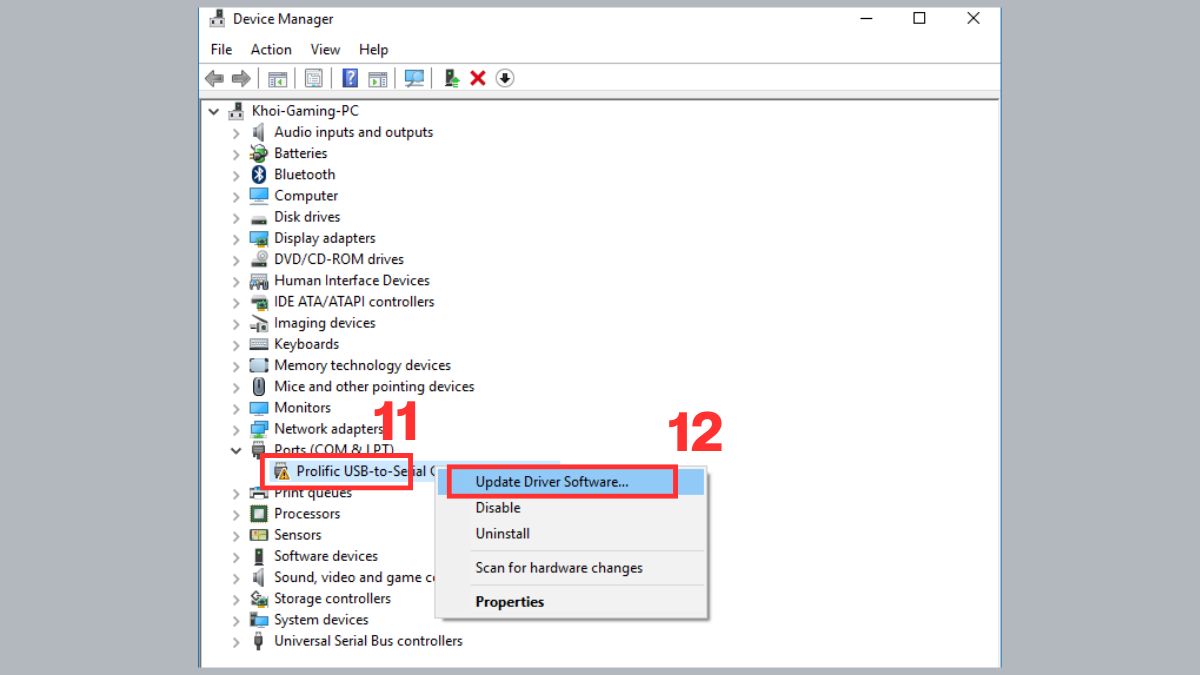 Tiến hành cập nhật Driver (Update Driver)