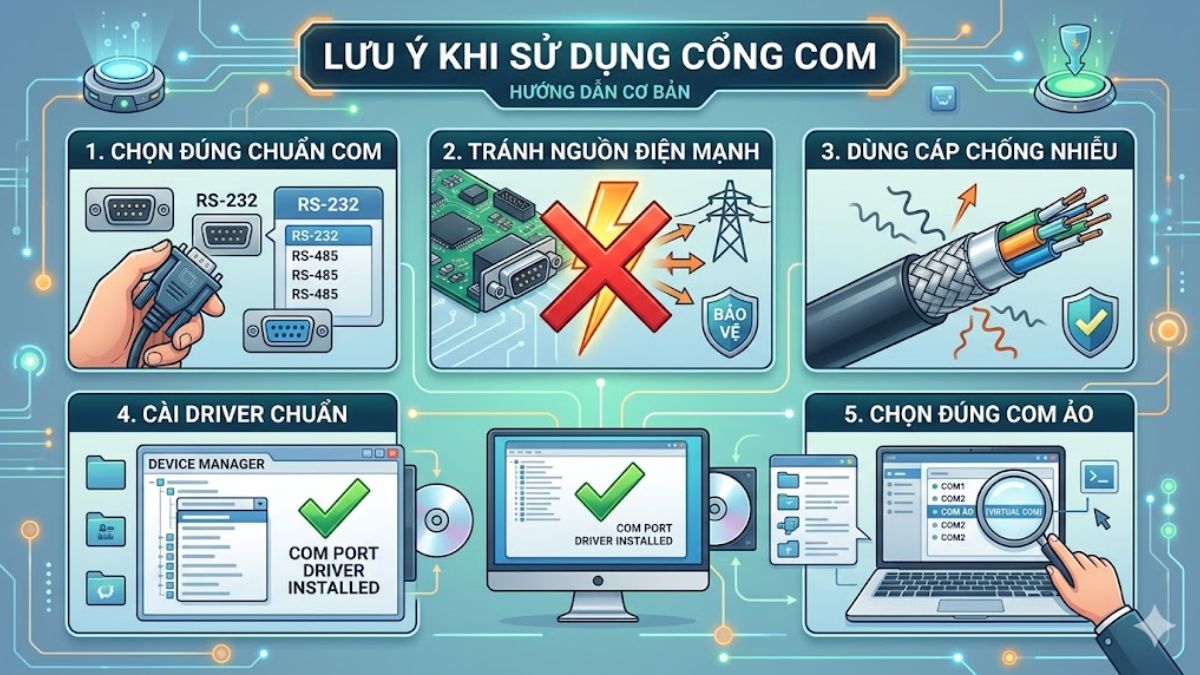 Một số lưu ý khi sử dụng cổng COM để hoạt động ổn định