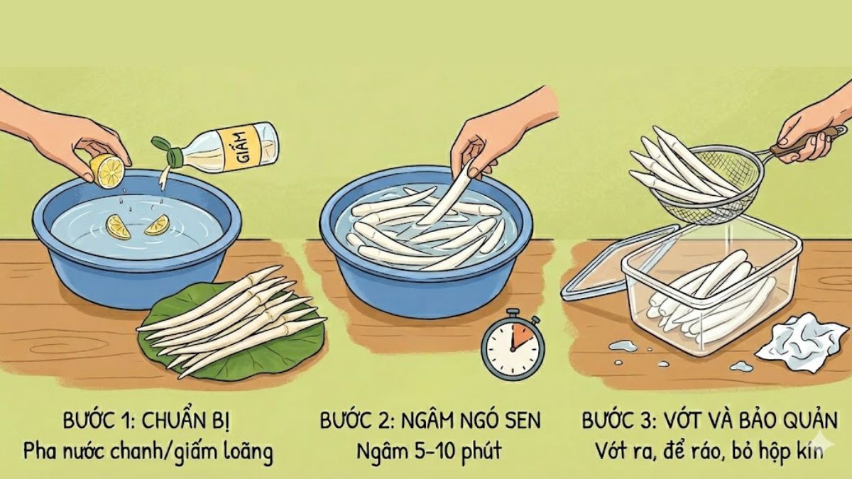 Ngâm ngó sen với nước chanh/giấm để tránh thâm