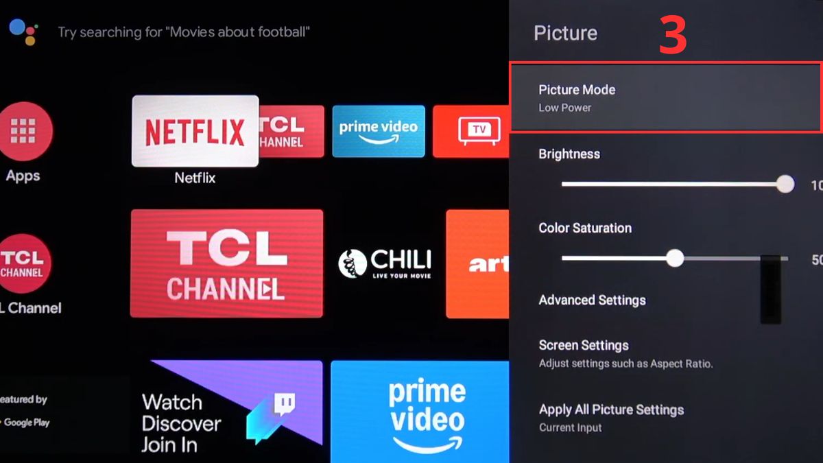 Chỉnh màu trên tivi TCL theo chế độ xem