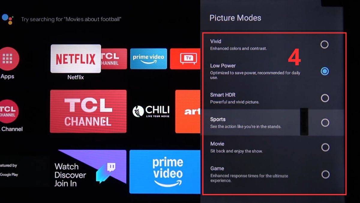Chỉnh màu trên tivi TCL theo chế độ xem