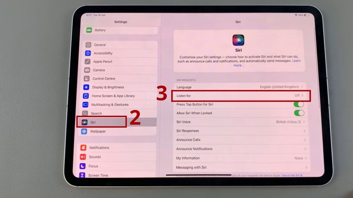 Sử dụng Siri và tính năng trên iPadOS 18