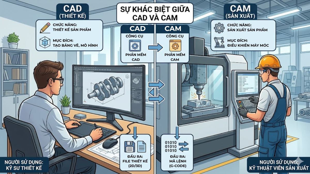 Phân biệt giữa CAD và CAM