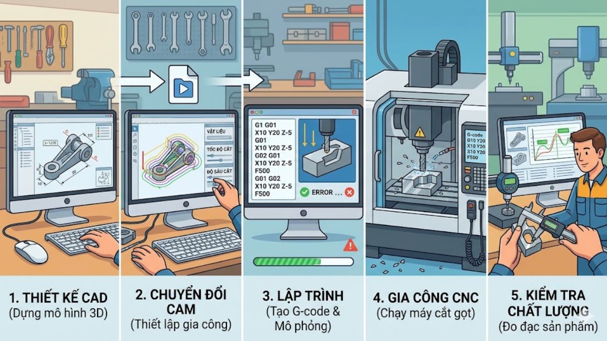 Quy trình hoạt động của hệ thống CAD/CAM