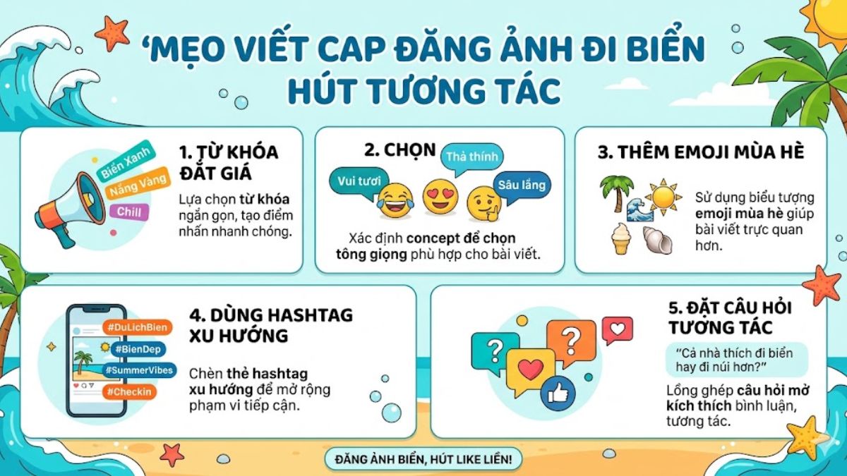 Tips viết cap đăng ảnh đi biển hút tương tác