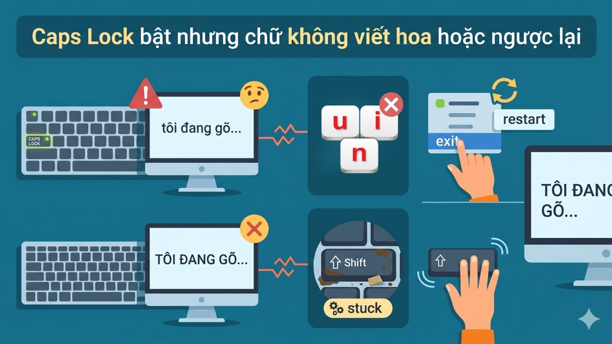 Caps Lock bật nhưng chữ không viết hoa hoặc ngược lại