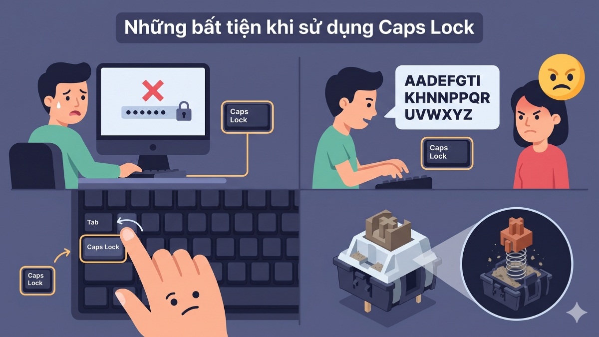 Một vài phiền toái khi sử dụng phím Caps Lock