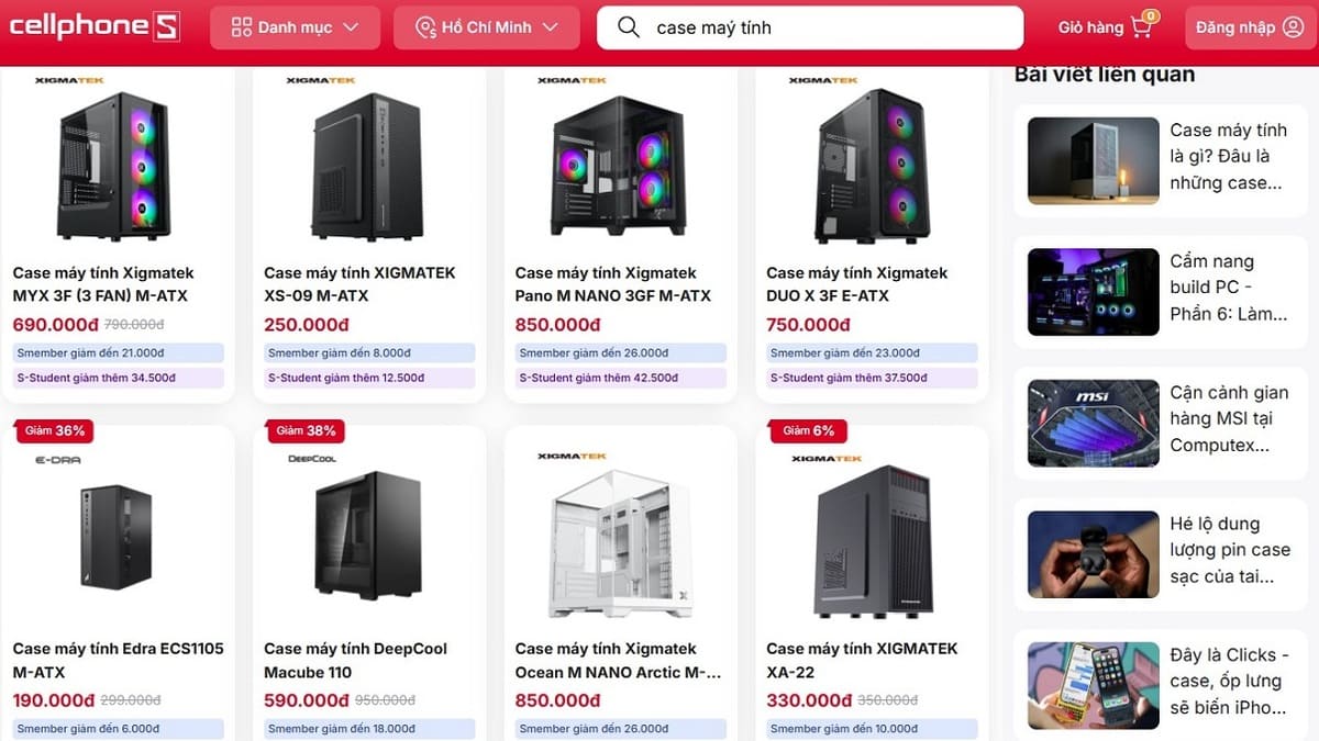 CellphoneS - Địa chỉ mua case máy tính uy tín