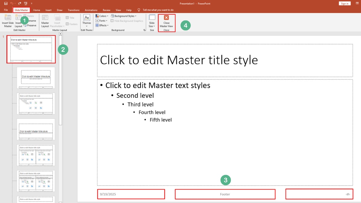 Các bước thay đổi font chữ, màu sắc, vị trí footer