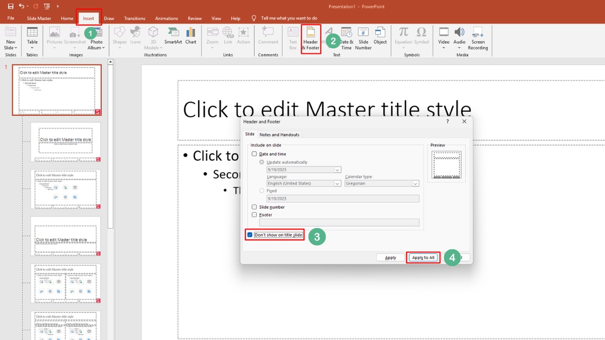 Ẩn footer ở slide đầu tiên