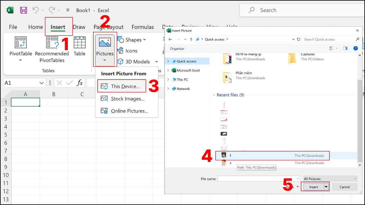 Sử dụng tính năng Insert Picture để chèn logo vào Excel