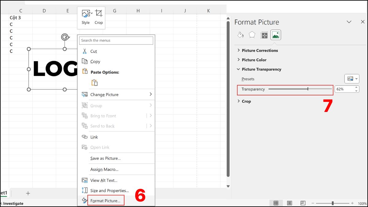 Sử dụng tính năng Insert Picture để chèn logo vào Excel