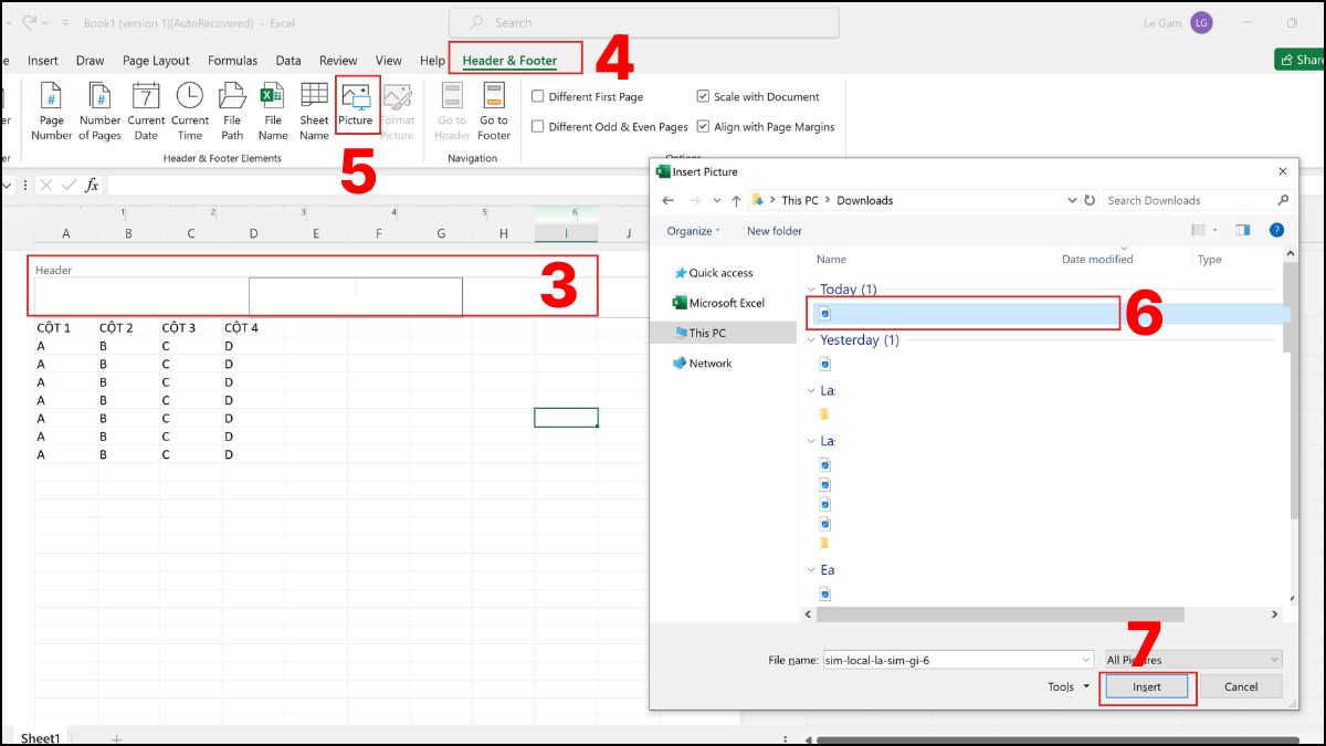 Chèn logo vào phần đầu trang hoặc chân trang của Excel
