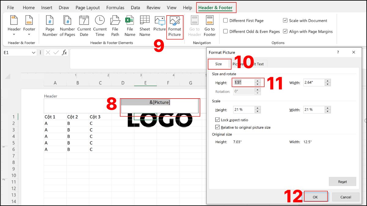 Chèn logo vào phần đầu trang hoặc chân trang của Excel
