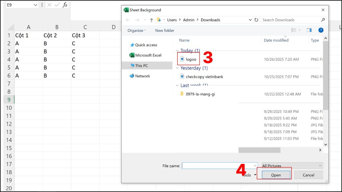 Chèn logo làm watermark trong Excel