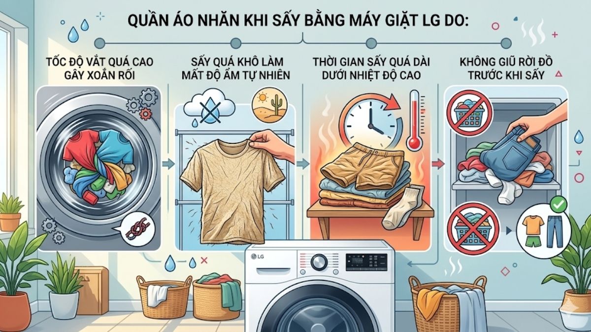 Vì sao quần áo bị nhăn khi sấy bằng máy giặt LG?