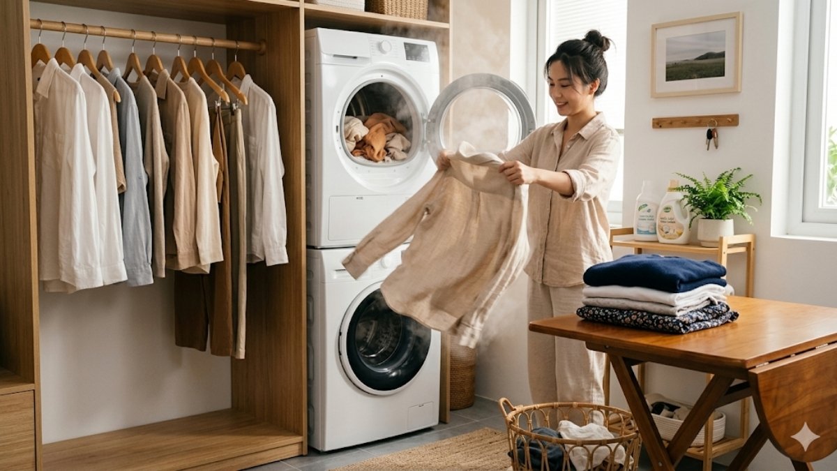 Treo hoặc gấp quần áo ngay sau khi sấy