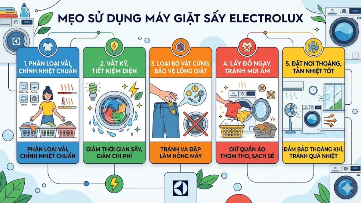 Những lưu ý quan trọng khi sử dụng chế độ sấy khô của máy giặt Electrolux