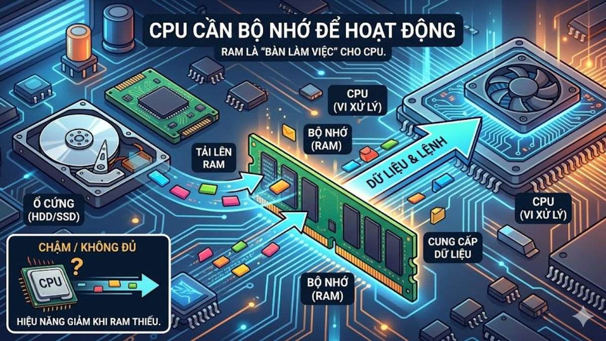 Bộ nhớ máy tính cung cấp dữ liệu cho CPU xử lý