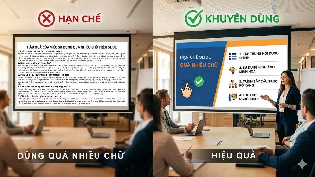 Hạn chế một trang slide chứa quá nhiều chữ