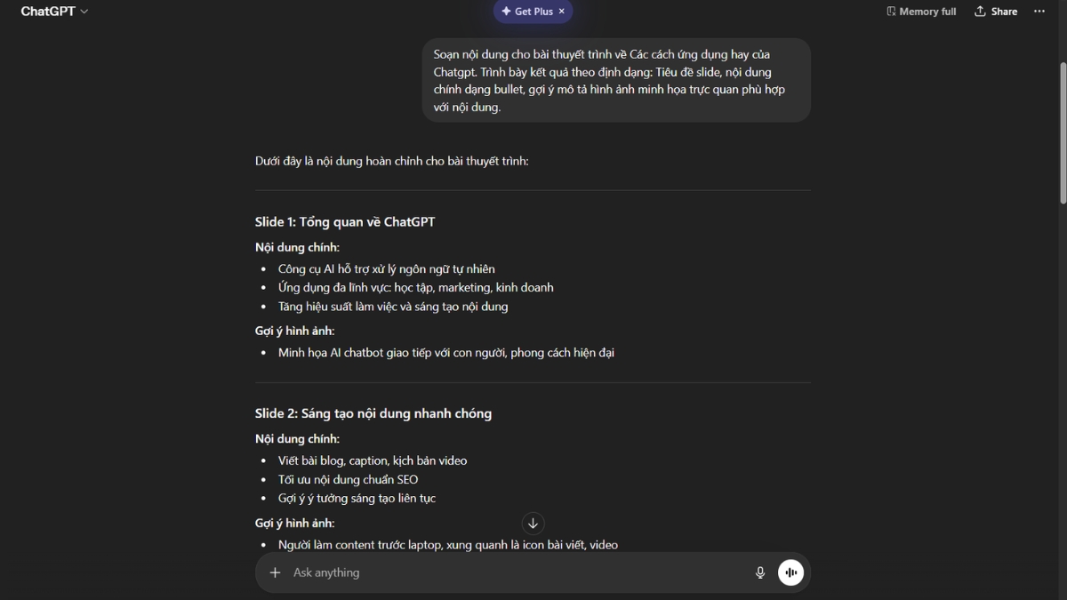 Prompt tạo slide chuyên nghiệp