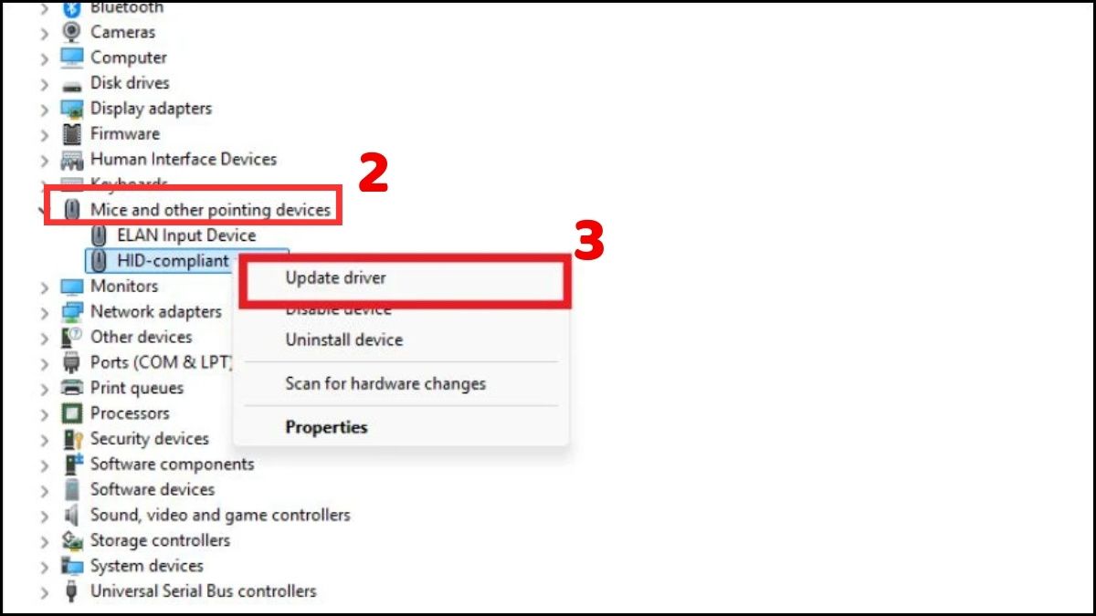 Cập nhật hoặc cài lại driver chuột