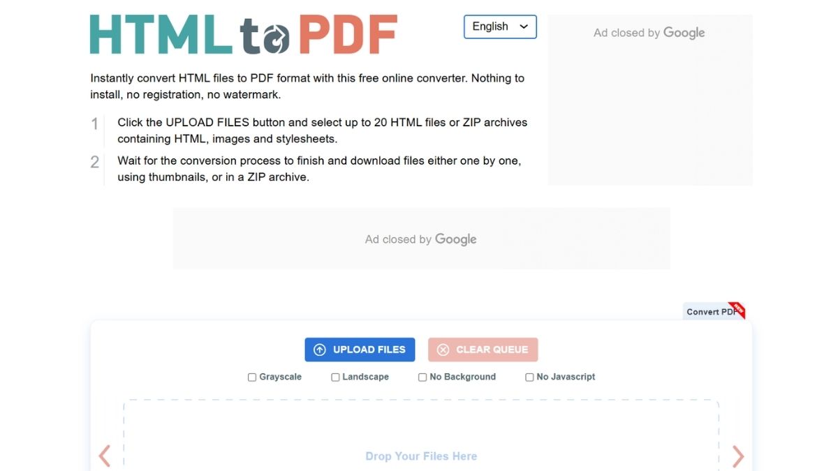 Trang web chuyển HTML sang PDF HTML2PDF.com