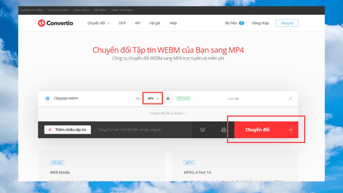 Sử dụng website chuyển đổi WebM sang MP4