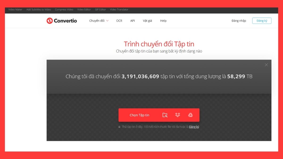Giao diện trang web Convertio