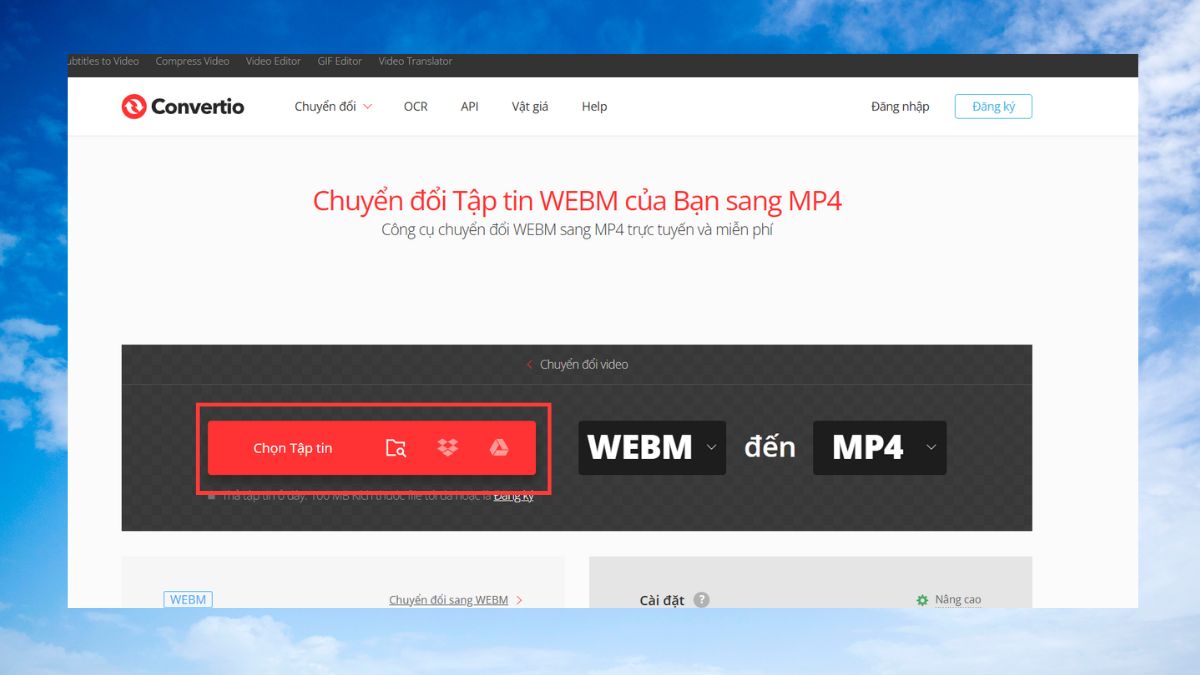 Sử dụng website chuyển đổi WebM sang MP4