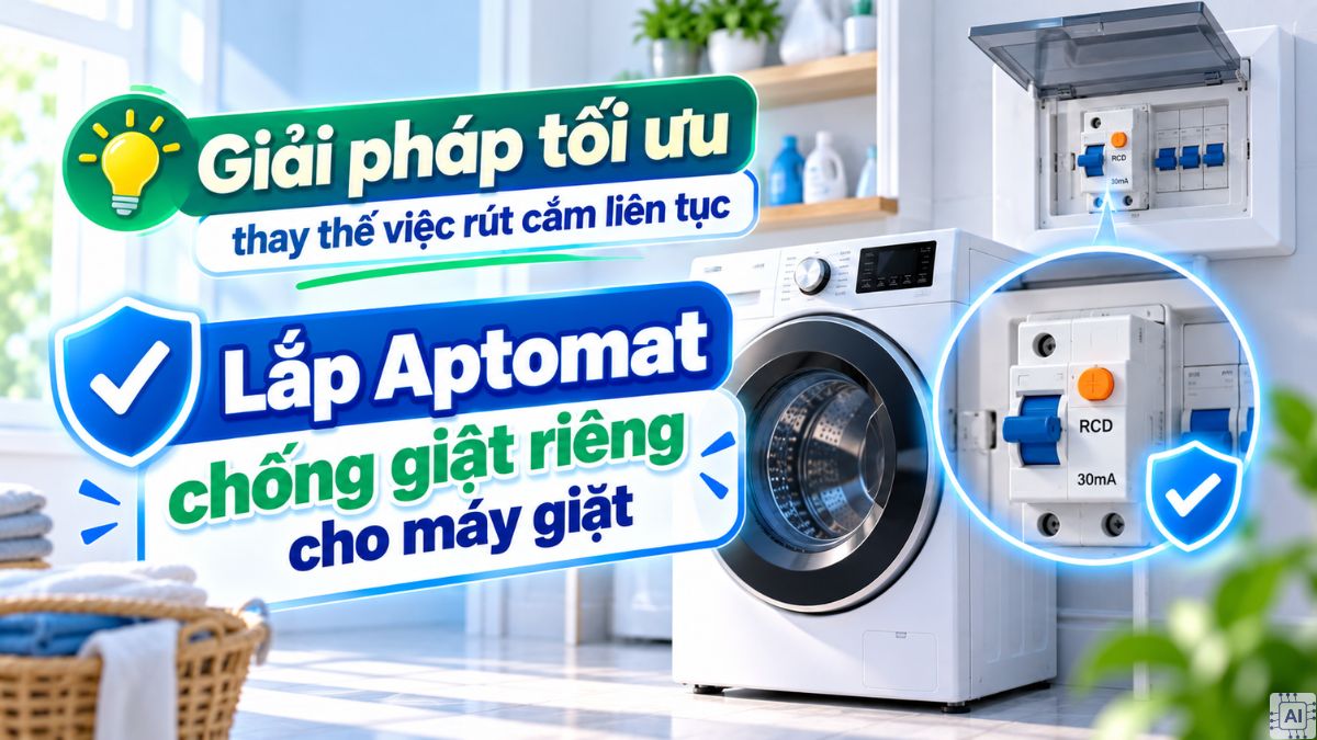 Lắp Aptomat chống giật riêng cho máy giặt