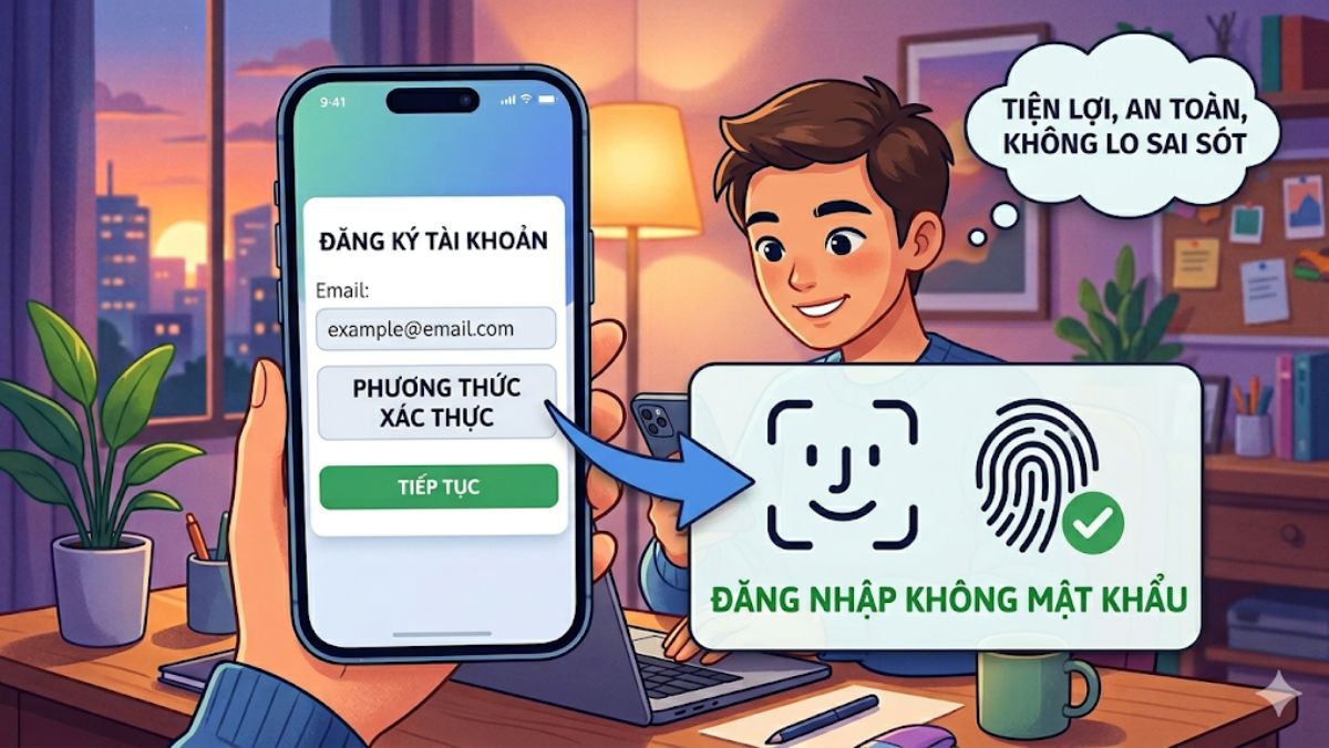 Đăng nhập không mật khẩu (xác nhận thông qua Face ID, vân tay,...) đang được nhiều ứng dụng, phần mềm sử dụng
