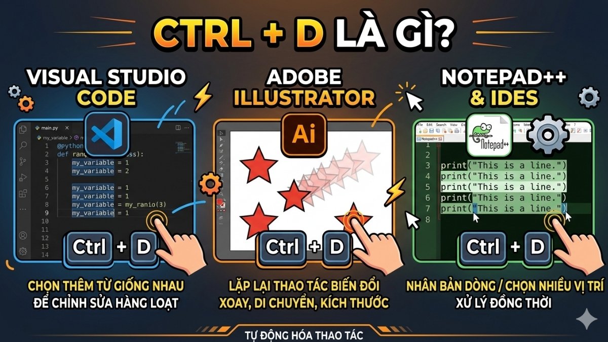 Ctrl + D trong một số phần mềm khác
