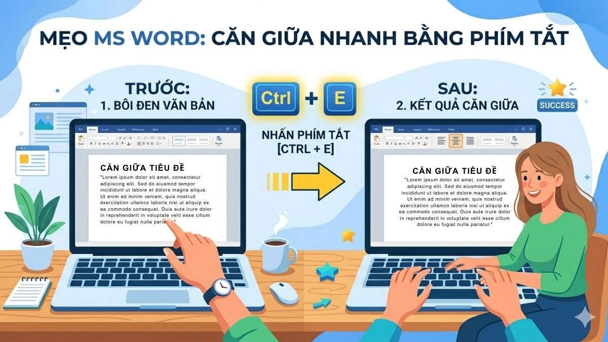 Ctrl + E trong Word