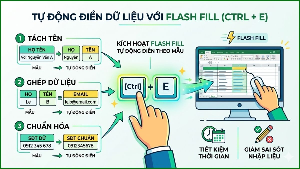 Ctrl + E trong Excel