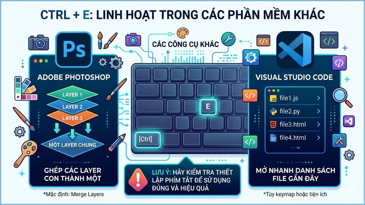 Ctrl + E trong các phần mềm khác